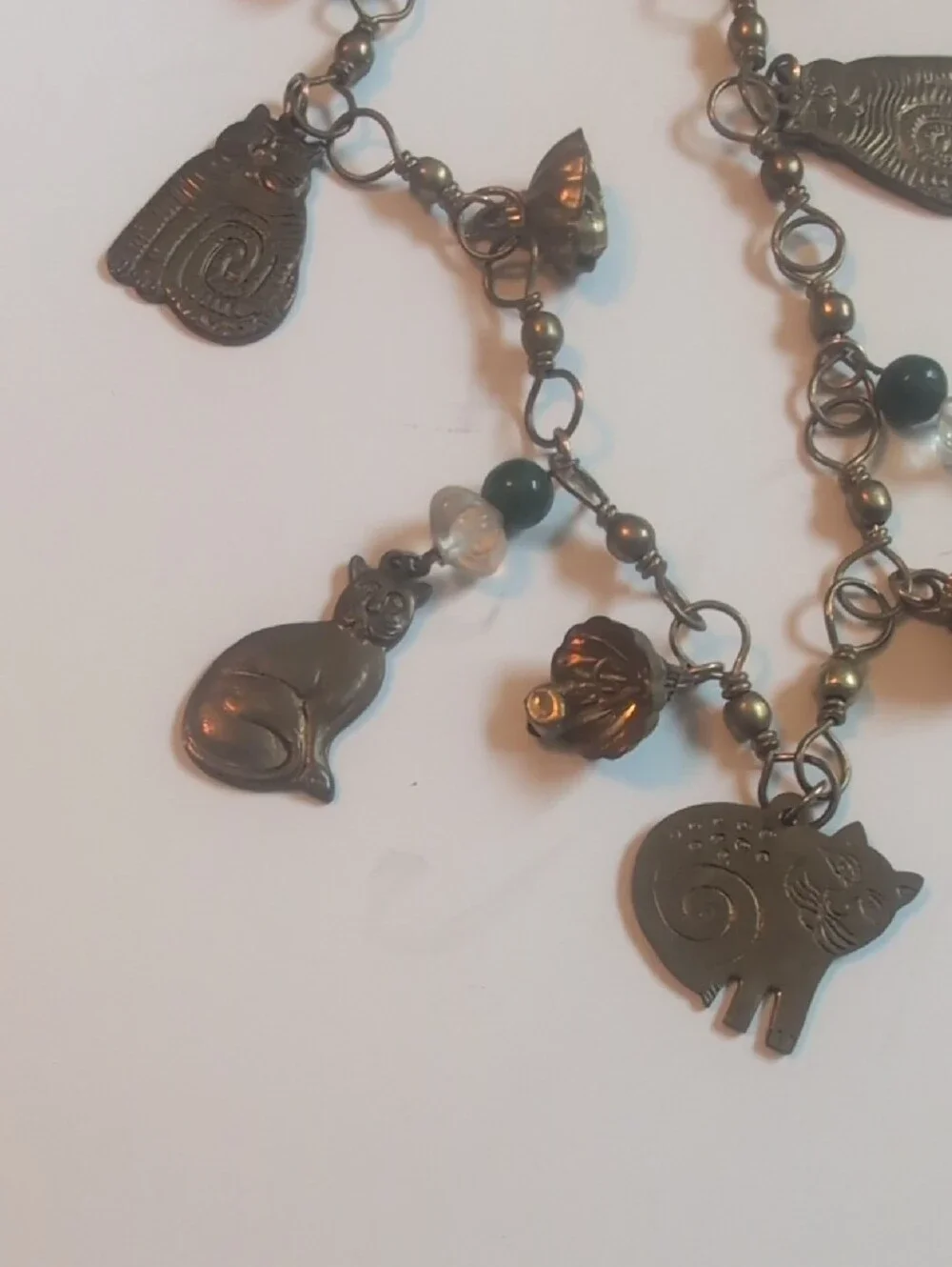 Vintage Laurel Burch Cat Charm Necklace - Antique Brass Tone